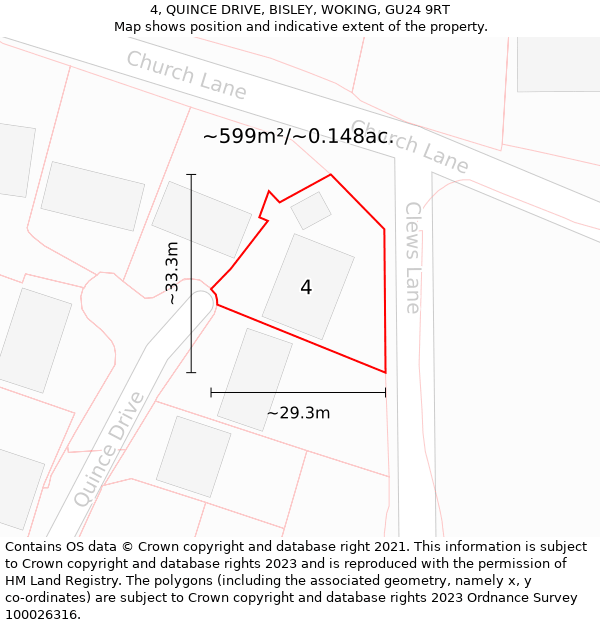 4, QUINCE DRIVE, BISLEY, WOKING, GU24 9RT: Plot and title map