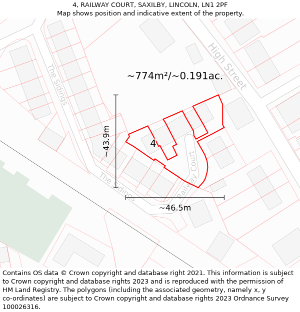 4, RAILWAY COURT, SAXILBY, LINCOLN, LN1 2PF: Plot and title map