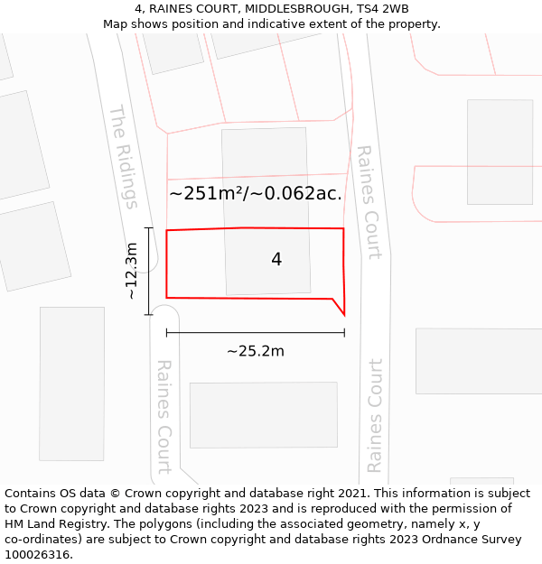 4, RAINES COURT, MIDDLESBROUGH, TS4 2WB: Plot and title map