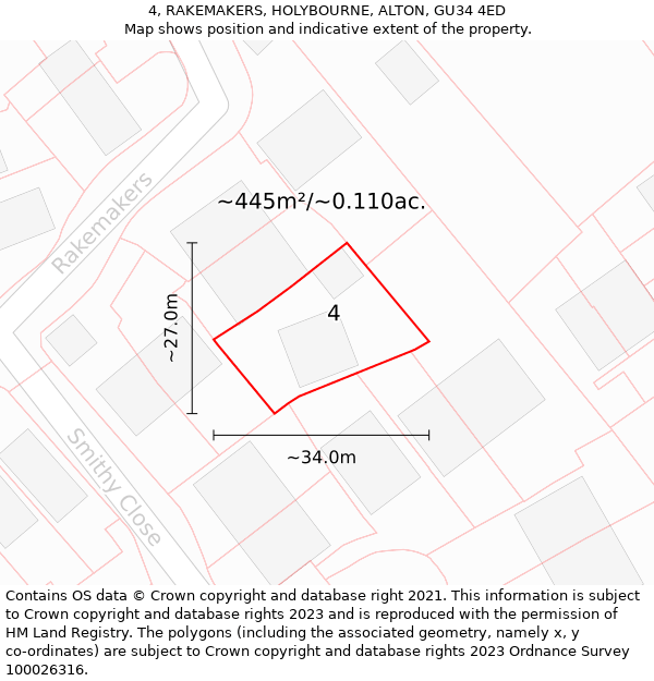 4, RAKEMAKERS, HOLYBOURNE, ALTON, GU34 4ED: Plot and title map