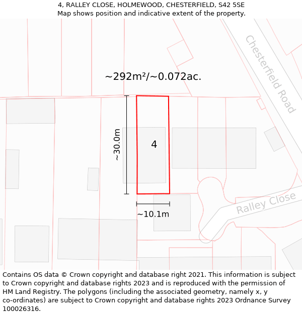 4, RALLEY CLOSE, HOLMEWOOD, CHESTERFIELD, S42 5SE: Plot and title map