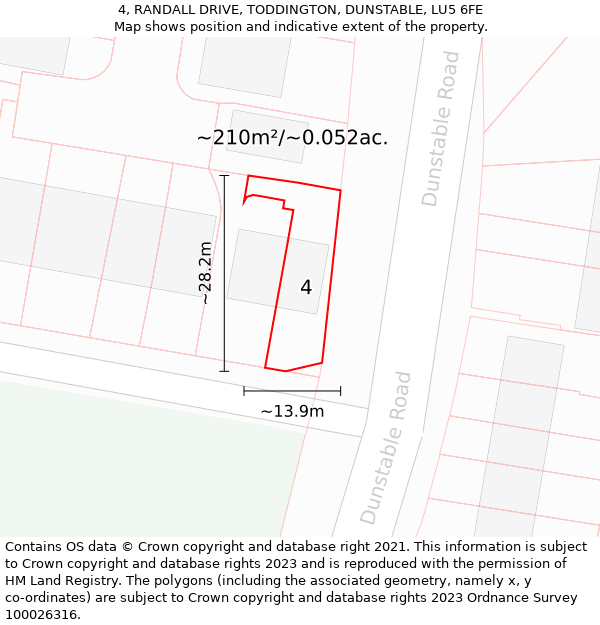 4, RANDALL DRIVE, TODDINGTON, DUNSTABLE, LU5 6FE: Plot and title map