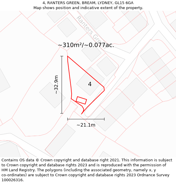 4, RANTERS GREEN, BREAM, LYDNEY, GL15 6GA: Plot and title map