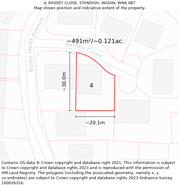 4, RASSEY CLOSE, STANDISH, WIGAN, WN6 0BT: Plot and title map