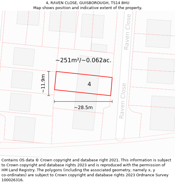 4, RAVEN CLOSE, GUISBOROUGH, TS14 8HU: Plot and title map