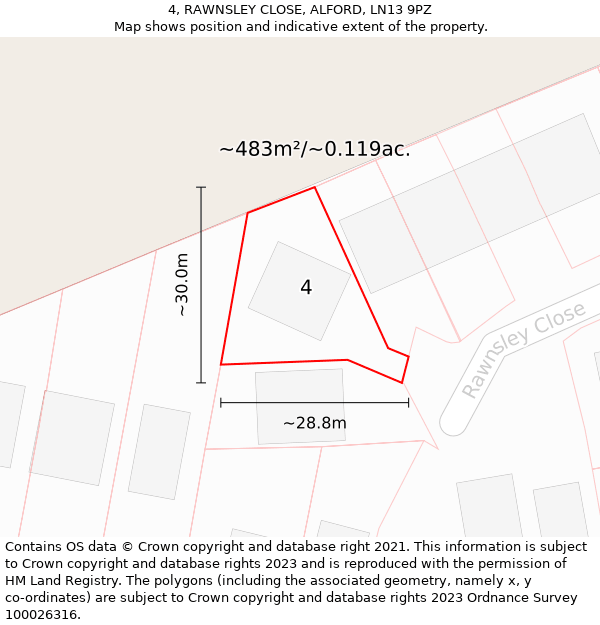 4, RAWNSLEY CLOSE, ALFORD, LN13 9PZ: Plot and title map