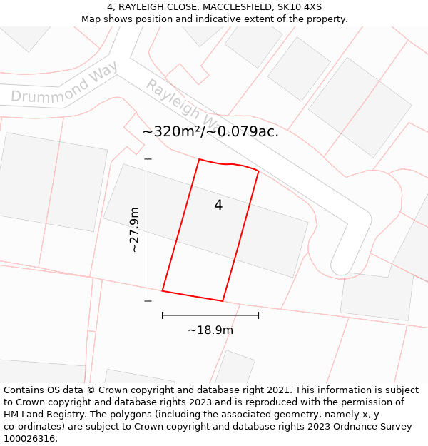 4, RAYLEIGH CLOSE, MACCLESFIELD, SK10 4XS: Plot and title map