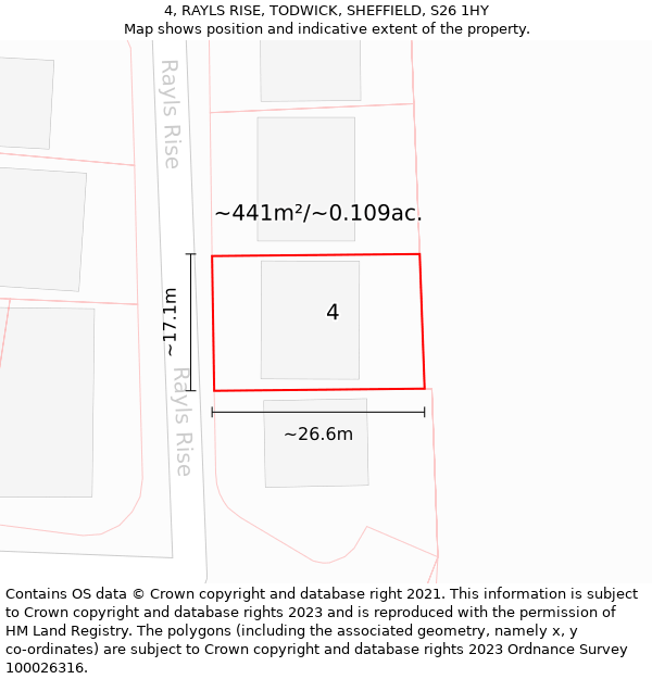 4, RAYLS RISE, TODWICK, SHEFFIELD, S26 1HY: Plot and title map