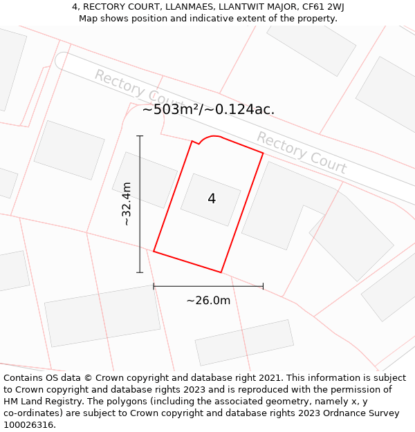 4, RECTORY COURT, LLANMAES, LLANTWIT MAJOR, CF61 2WJ: Plot and title map