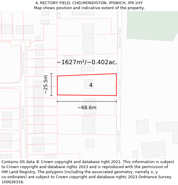 4, RECTORY FIELD, CHELMONDISTON, IPSWICH, IP9 1HY: Plot and title map