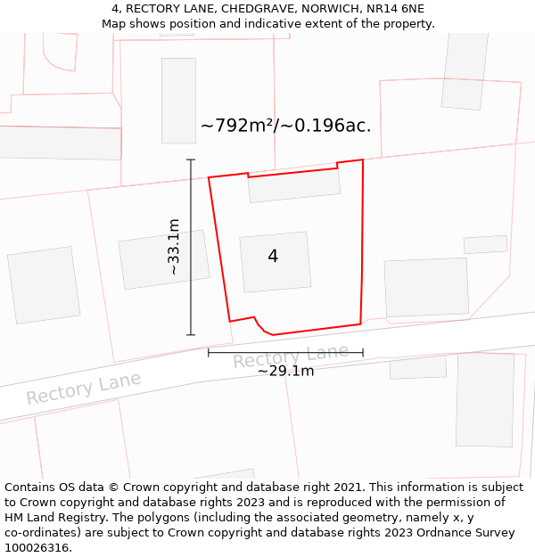 4, RECTORY LANE, CHEDGRAVE, NORWICH, NR14 6NE: Plot and title map