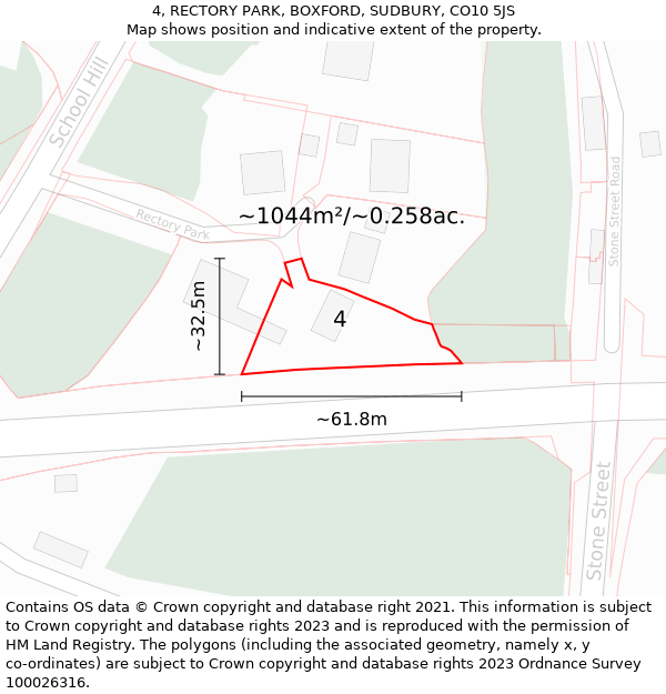 4, RECTORY PARK, BOXFORD, SUDBURY, CO10 5JS: Plot and title map