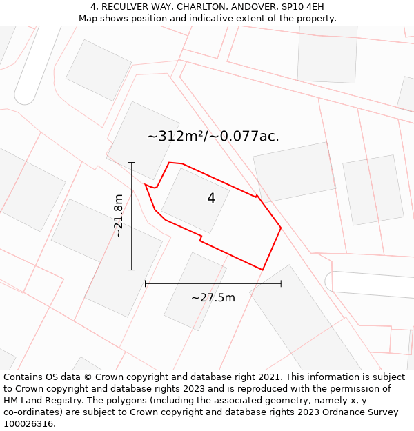 4, RECULVER WAY, CHARLTON, ANDOVER, SP10 4EH: Plot and title map