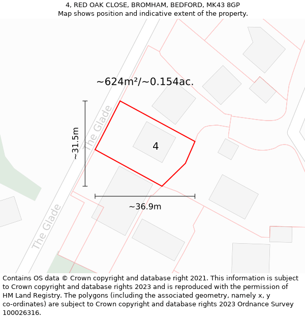 4, RED OAK CLOSE, BROMHAM, BEDFORD, MK43 8GP: Plot and title map