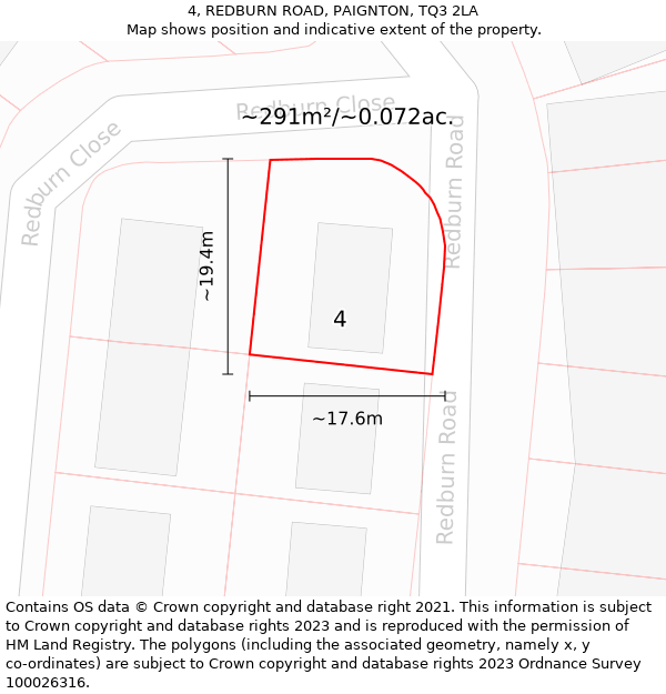4, REDBURN ROAD, PAIGNTON, TQ3 2LA: Plot and title map
