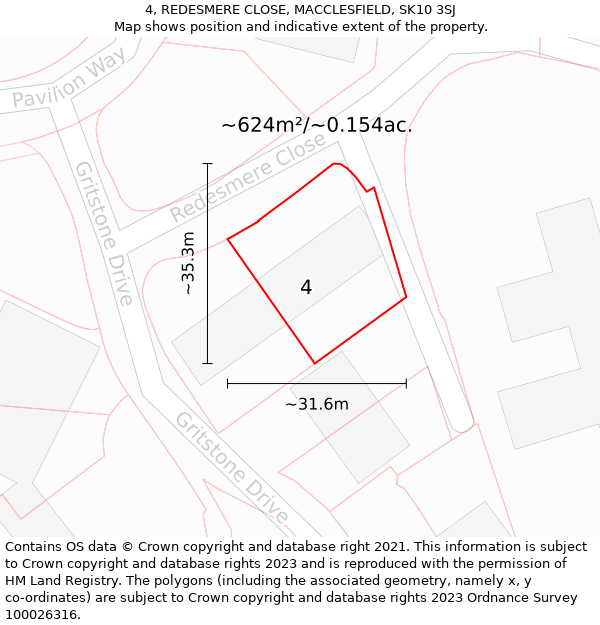 4, REDESMERE CLOSE, MACCLESFIELD, SK10 3SJ: Plot and title map