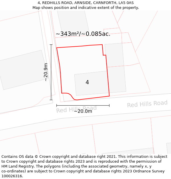 4, REDHILLS ROAD, ARNSIDE, CARNFORTH, LA5 0AS: Plot and title map