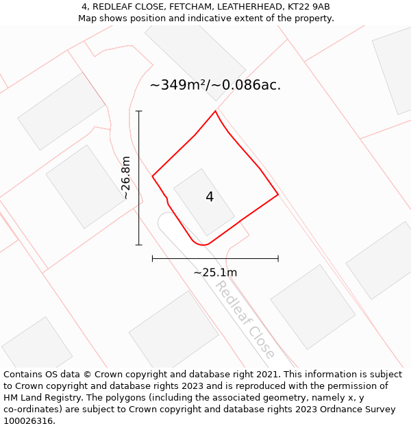 4, REDLEAF CLOSE, FETCHAM, LEATHERHEAD, KT22 9AB: Plot and title map