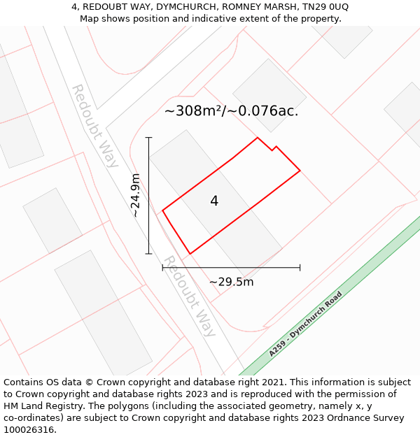 4, REDOUBT WAY, DYMCHURCH, ROMNEY MARSH, TN29 0UQ: Plot and title map