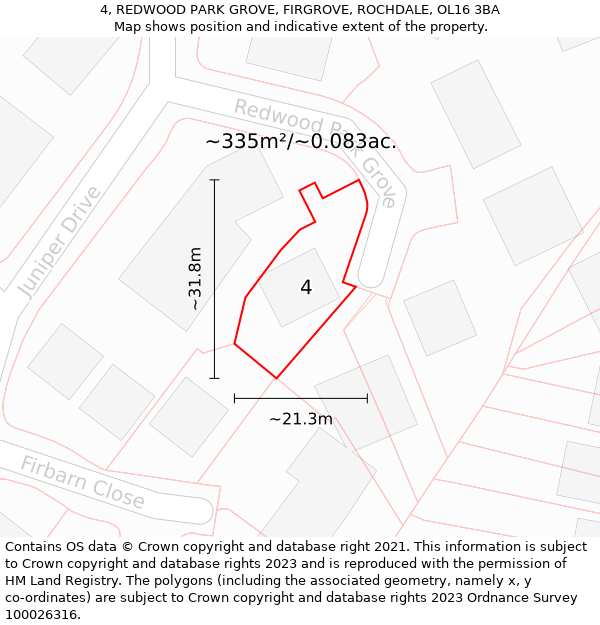 4, REDWOOD PARK GROVE, FIRGROVE, ROCHDALE, OL16 3BA: Plot and title map