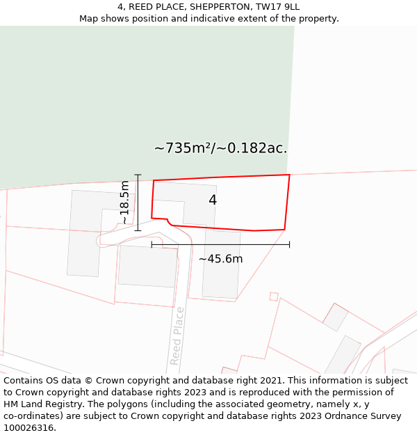 4, REED PLACE, SHEPPERTON, TW17 9LL: Plot and title map