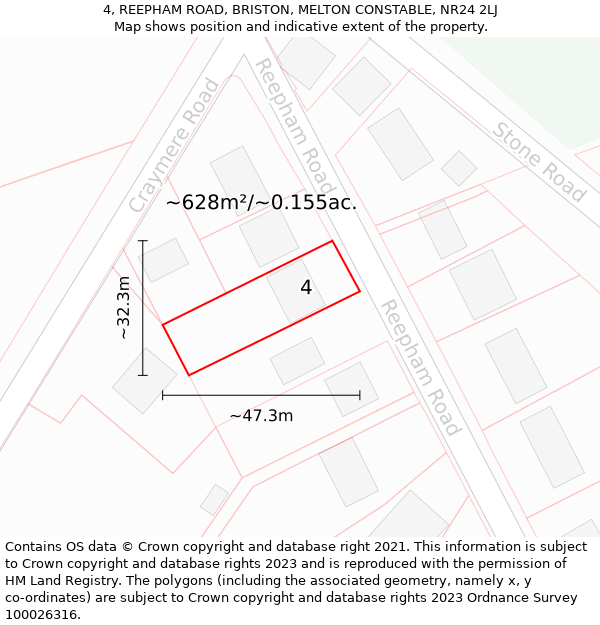 4, REEPHAM ROAD, BRISTON, MELTON CONSTABLE, NR24 2LJ: Plot and title map