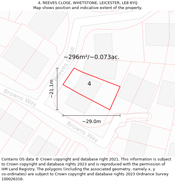 4, REEVES CLOSE, WHETSTONE, LEICESTER, LE8 6YQ: Plot and title map