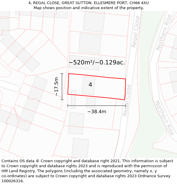 4, REGAL CLOSE, GREAT SUTTON, ELLESMERE PORT, CH66 4XU: Plot and title map