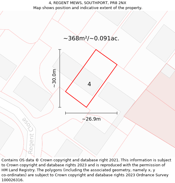 4, REGENT MEWS, SOUTHPORT, PR8 2NX: Plot and title map