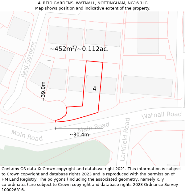 4, REID GARDENS, WATNALL, NOTTINGHAM, NG16 1LG: Plot and title map