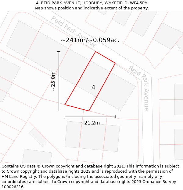 4, REID PARK AVENUE, HORBURY, WAKEFIELD, WF4 5PA: Plot and title map