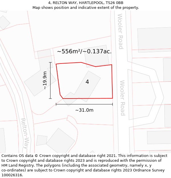 4, RELTON WAY, HARTLEPOOL, TS26 0BB: Plot and title map