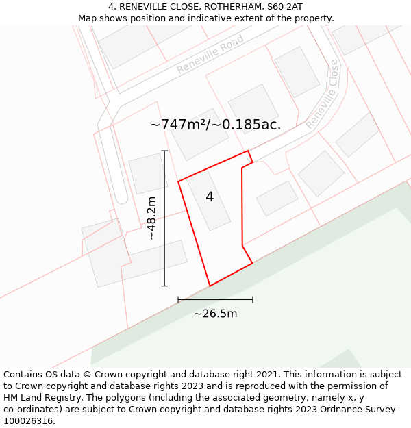 4, RENEVILLE CLOSE, ROTHERHAM, S60 2AT: Plot and title map