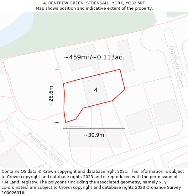 4, RENFREW GREEN, STRENSALL, YORK, YO32 5PF: Plot and title map