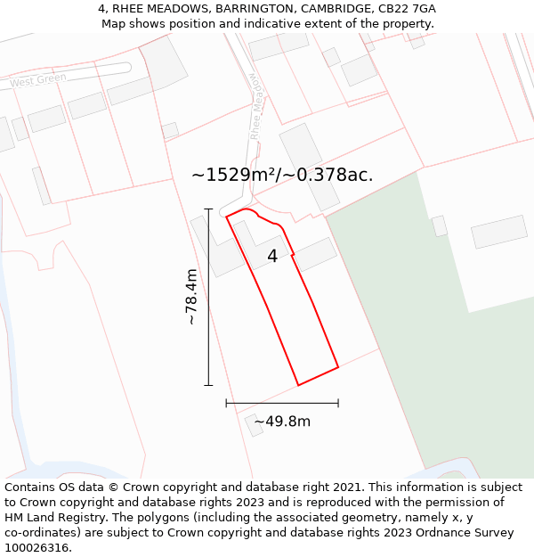 4, RHEE MEADOWS, BARRINGTON, CAMBRIDGE, CB22 7GA: Plot and title map