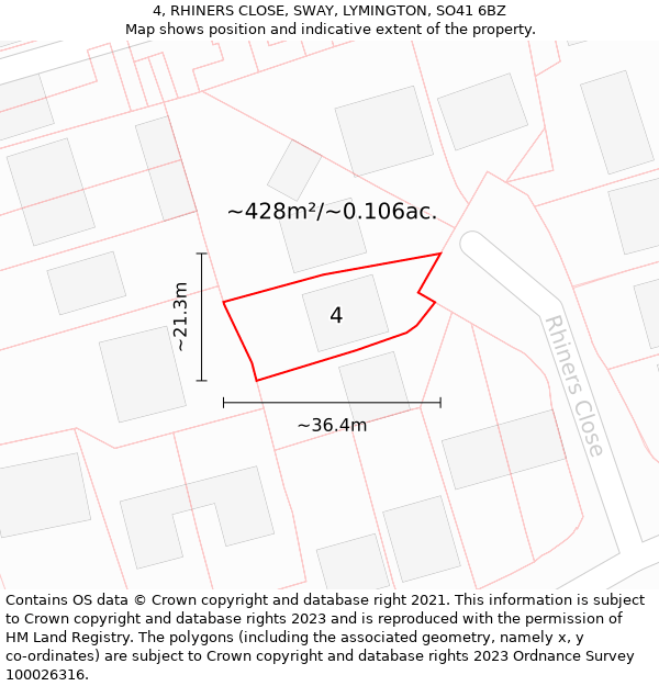 4, RHINERS CLOSE, SWAY, LYMINGTON, SO41 6BZ: Plot and title map