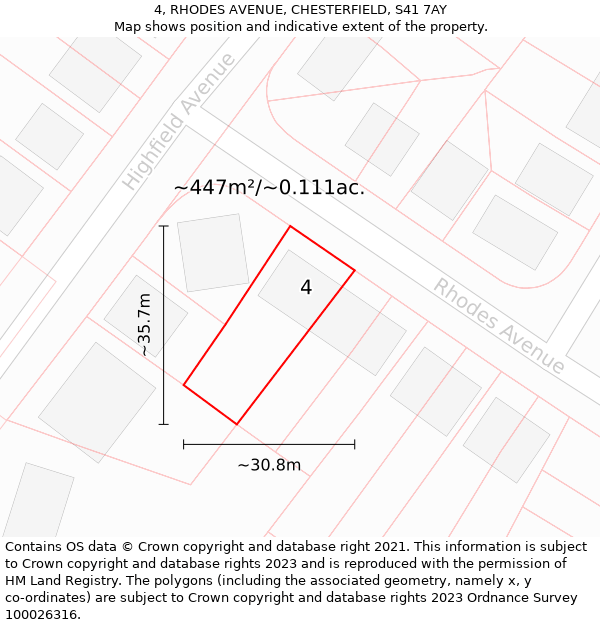 4, RHODES AVENUE, CHESTERFIELD, S41 7AY: Plot and title map