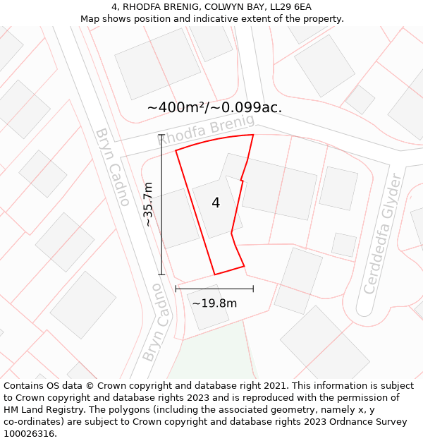 4, RHODFA BRENIG, COLWYN BAY, LL29 6EA: Plot and title map