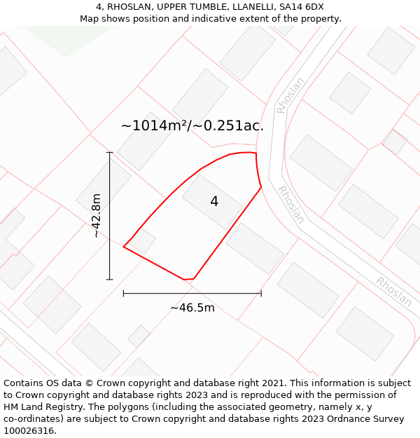 4, RHOSLAN, UPPER TUMBLE, LLANELLI, SA14 6DX: Plot and title map