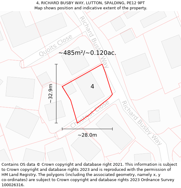 4, RICHARD BUSBY WAY, LUTTON, SPALDING, PE12 9PT: Plot and title map