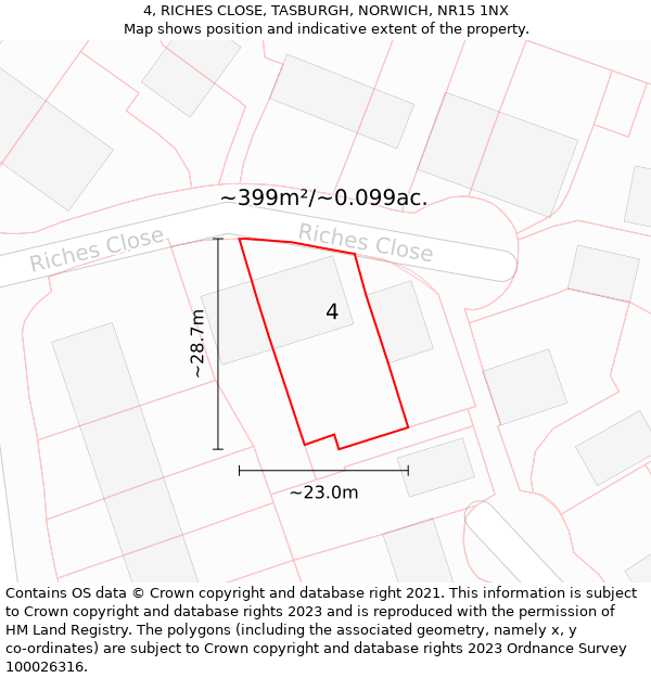 4, RICHES CLOSE, TASBURGH, NORWICH, NR15 1NX: Plot and title map