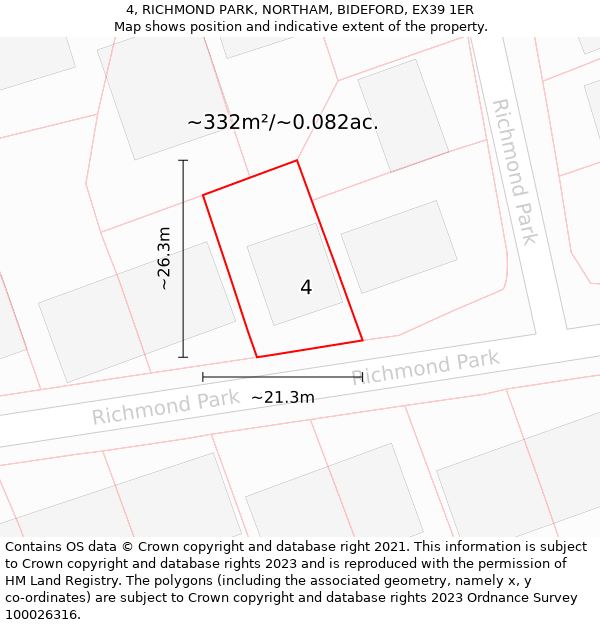 4, RICHMOND PARK, NORTHAM, BIDEFORD, EX39 1ER: Plot and title map