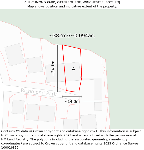 4, RICHMOND PARK, OTTERBOURNE, WINCHESTER, SO21 2DJ: Plot and title map