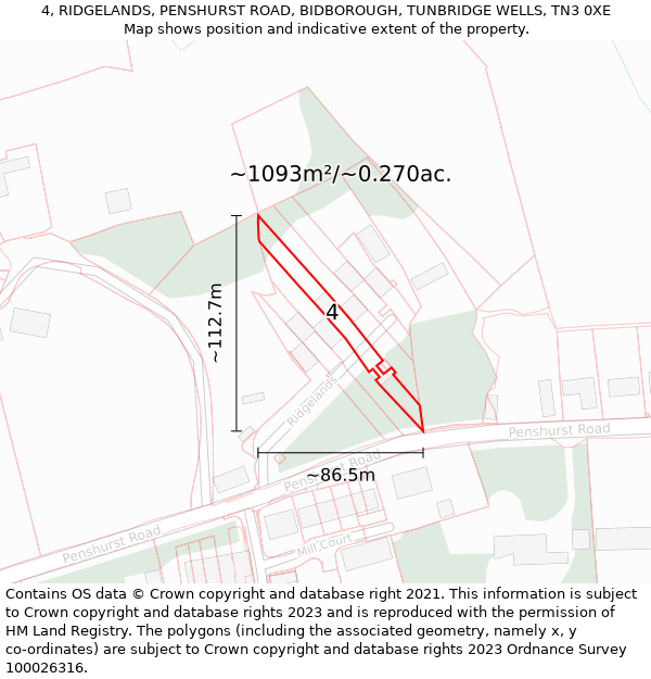 4, RIDGELANDS, PENSHURST ROAD, BIDBOROUGH, TUNBRIDGE WELLS, TN3 0XE: Plot and title map