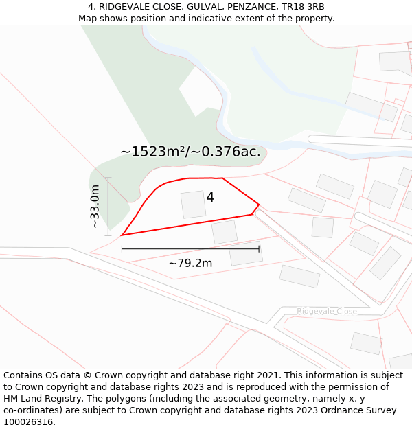 4, RIDGEVALE CLOSE, GULVAL, PENZANCE, TR18 3RB: Plot and title map