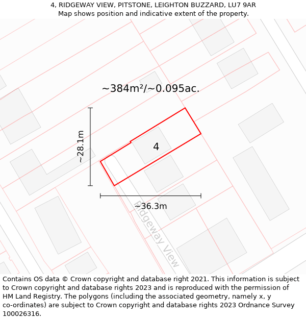 4, RIDGEWAY VIEW, PITSTONE, LEIGHTON BUZZARD, LU7 9AR: Plot and title map