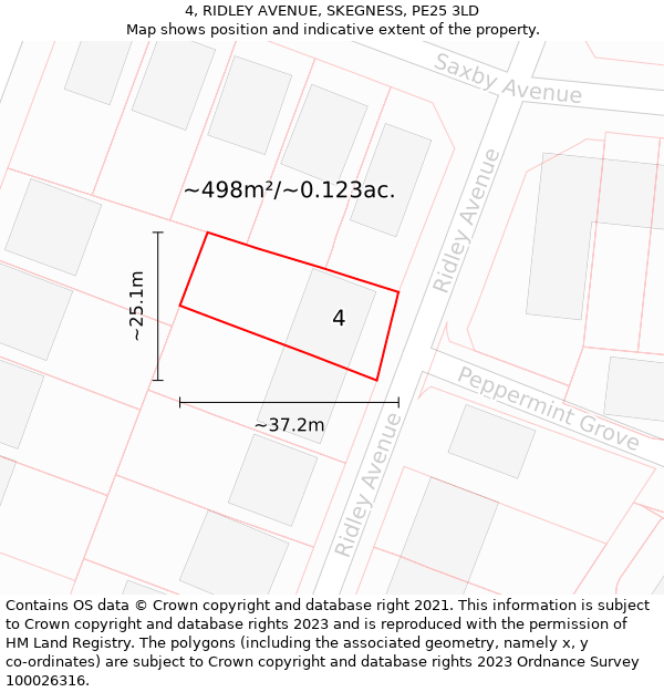 4, RIDLEY AVENUE, SKEGNESS, PE25 3LD: Plot and title map