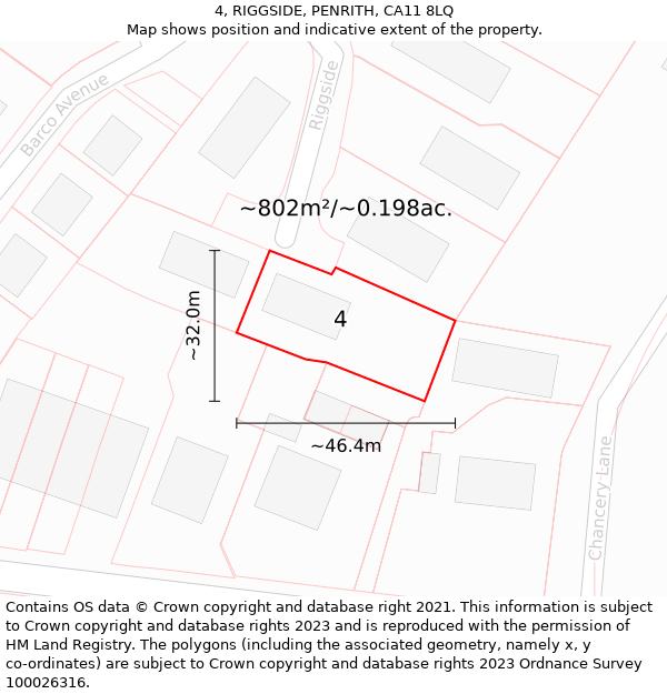 4, RIGGSIDE, PENRITH, CA11 8LQ: Plot and title map