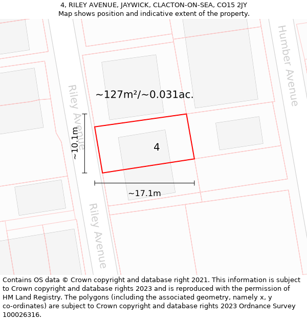 4, RILEY AVENUE, JAYWICK, CLACTON-ON-SEA, CO15 2JY: Plot and title map