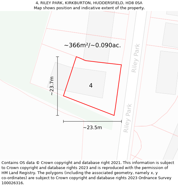 4, RILEY PARK, KIRKBURTON, HUDDERSFIELD, HD8 0SA: Plot and title map